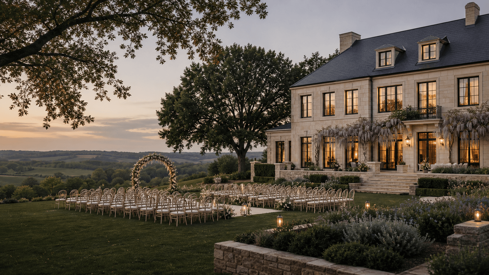 Elegant historic-style event venue exterior